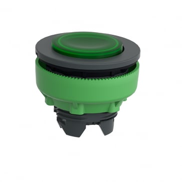 Harmony flush lampetrykshoved i plast for LED med fjeder-retur og høj trykflade i grøn farve ZB5FW133