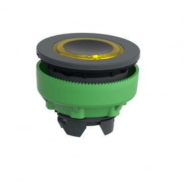 Harmony flush lampetrykshoved i plast for LED med fjeder-retur og plan trykflade med gul ring ZB5FW983