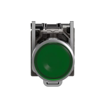 Harmony lampetryk komplet med LED og plan trykflade med fjeder-retur i grøn farve 24VAC/DC forsyning 1xNO+1xNC, XB4BW33B5 XB4BW33B5