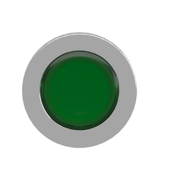 Harmony flush lampetrykshoved i metal for LED med fjeder-retur og plan trykflade i grøn farve ZB4FW333