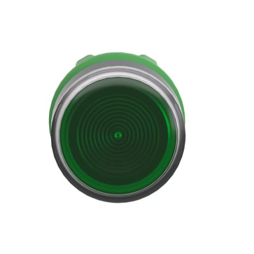 Harmony lampetrykshoved i plast for LED med riflet linse til udendørs brug og fjeder-retur med plan trykflade i grøn farve ZB5AW333S