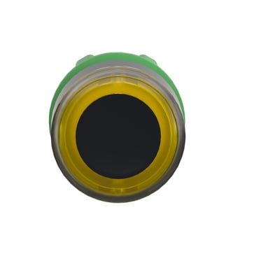 Harmony lampetrykshoved i plast for LED med fjeder-retur og plan trykflade i sort med gul ring ZB5AW983