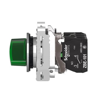 Harmony flush drejeafbryder komplet med LED og 2 faste positioner i grøn 230-240VAC 1xNO+1xNC, XB4FK123M5 XB4FK123M5