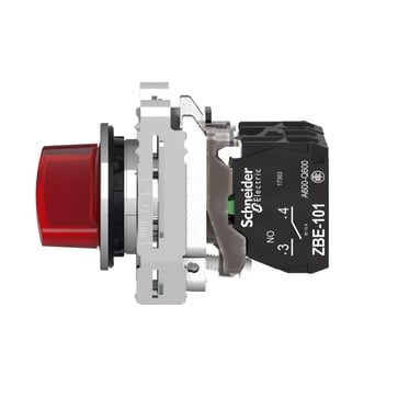 Harmony flush drejeafbryder komplet med LED og 2 faste positioner i rød 24VAC/DC 1xNO+1xNC, XB4FK124B5 XB4FK124B5