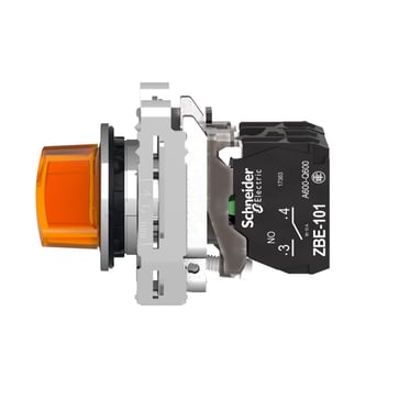 Harmony flush drejeafbryder komplet med LED og 2 faste positioner i orange 24VAC/DC 1xNO+1xNC, XB4FK125B5 XB4FK125B5