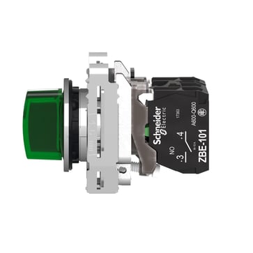 Harmony flush drejeafbryder komplet med LED og 3 faste positioner i grøn 24VAC/DC 1xNO+1xNC, XB4FK133B5 XB4FK133B5