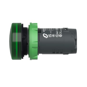Harmony signallampe helstøbt med kraftig LED i grøn farve og 110-120VAC forsyning XB5EVG3