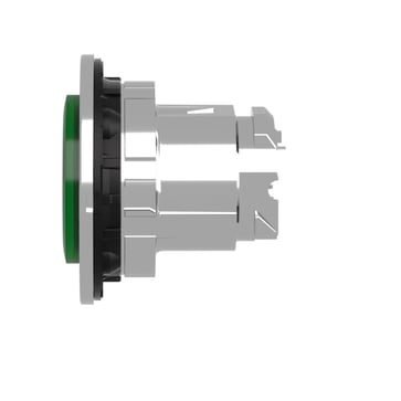 Harmony flush trykknaphoved i metal for LED med kip-funktion og isætning af label under den grønne ophøjede trykflade ZB4FH33