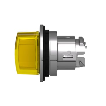 Harmony flush drejegreb i metal for LED med 3 positioner og fjeder-retur fra V-til-M i gul farve ZB4FK1783