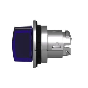 Harmony flush drejegreb i metal for LED med 3 positioner og fjeder-retur fra H-til-M i blå farve ZB4FK1863