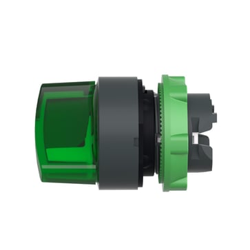 Harmony drejegreb i plast for LED med 2 positioner og fjeder-retur fra H-til-V i grøn farve ZB5AK1433