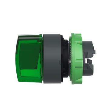 Harmony drejegreb i plast for LED med 3 positioner og fjeder-retur fra H-til-M i grøn farve ZB5AK1833