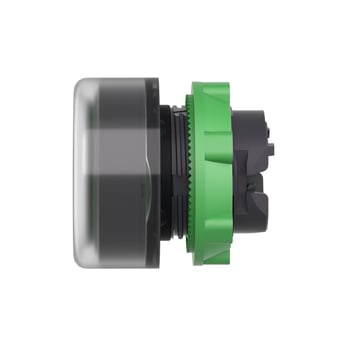 Harmony lampetrykshoved i plast for LED med klar silikonehætte og fjeder-retur med plan trykflade i grøn farve ZB5AW533
