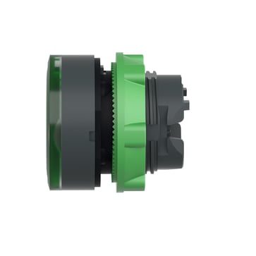 Harmony lampetrykshoved i plast for LED med fjeder-retur og plan trykflade i sort med grøn ring ZB5AW933