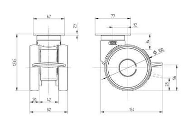 Furniture caster w/ KICK brake, LINEA, polyamide, Ø100mm, precision ball bearing, plate, RAL 9002/9002/7015/7016 00770807
