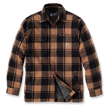 CARHARTT FLANNEL SHERPA-LINED SHIRT JAC 211/BROWN S 105939211-S