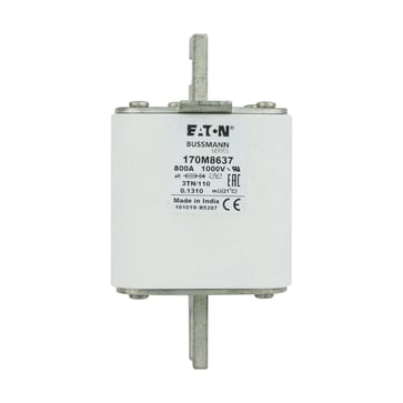 Sikrings link, high speed, 800 A AC 1000 V, DIN 3, 74 x 90 x 139 mm, aR, DIN, IEC, single indicator 170M8637
