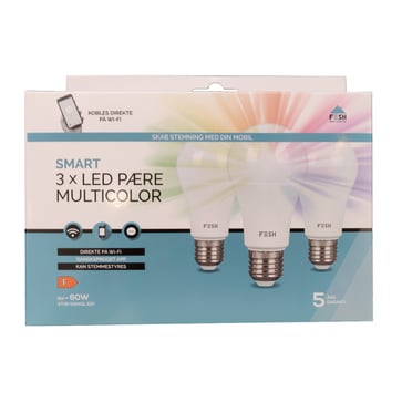 FESH Smart Home LED pære - 3 PAK - Multicolor E27 9W Ø 60 207004