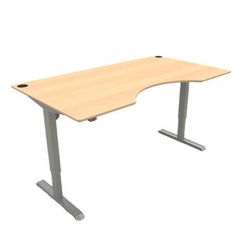 Electric adjustable desk in silver and tabletop 180 cm center cutout in beech veneer 501-33 7S172 180C B