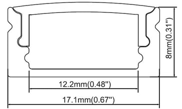 Aluminium Profil type 8 -1708 lav med klar diffuser, 2500mm SI ALU1708-ALU-LAV-TRS--8