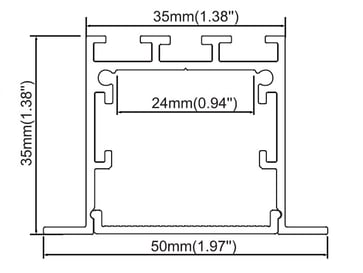 Aluminium Profil type 5035A væg/loft med opal diffuser, 2500mm SI ALU5035A-ALU-OP