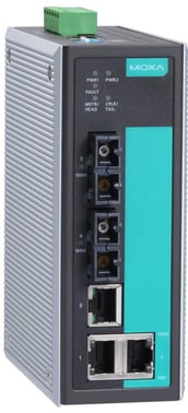 MOXA EDS-405A-MM-SC, 5-port Managed Layer 2 Ethernet Switch, 2x Multimode fiber SC, Turbo-Ring, Turbo-Chain, RSTP/STP, DIN-skinne, 9,6-60 VDC, -10 til +60°C, ATEX, NEMA TS2, DNV godkendt 41549