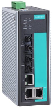MOXA EDS-405A-MM-ST, 5-port Managed Layer 2 Ethernet Switch, 2x Multimode fiber ST, Turbo-Ring, Turbo-Chain, RSTP/STP, DIN-skinne, 9,6-60 VDC, -10 til +60°C, ATEX, NEMA TS2, DNV godkendt 41550