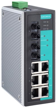 MOXA EDS-408A-MM-ST, 8-port Managed Layer 2 Ethernet Switch, 2x Multimode fiber ST, Turbo-Ring, Turbo-Chain, RSTP/STP, DIN-skinne, 9,6-60 VDC, -10 til +60°C, ATEX, NEMA TS2, DNV godkendt 41558