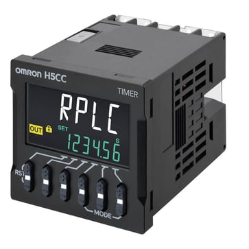 Timer, 48x48 mm, standard type, skrueterminaler, No-voltage (NPN) input/voltage (PNP) input , external power supply, relæ udgang (SPDT) + transistor udgang (SPST), 12 to 48 VDC/24 VAC supply H5CC-AUD 720490