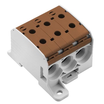 Potential distributor terminal, screw connection, 95, 1000 V, 232 A, number of connections: 6, number of poles: 1, TS 35, Mounting plate, Light Grey, brown 2874590000