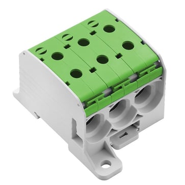 Potential distributor terminal, screw connection, 95, 1000 V, 232 A, number of connections: 6, number of poles: 1, TS 35, Mounting plate, Light Grey, green 2874600000