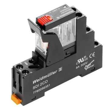 Relæmodul 230VAC, 5A 2CO kontakter (AgSnO) skrue tilslutning med test knap og Rød LED DRKIT 230VAC 2CO LD/PB 2476940000