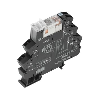 Relay module, 24…230 V UC ±10 %, green LED, rectifier, 2 CO contact (AgNi gold-plated) , 250 V AC, 8 A, tension-clamp connection, Test button available: No 1123940000