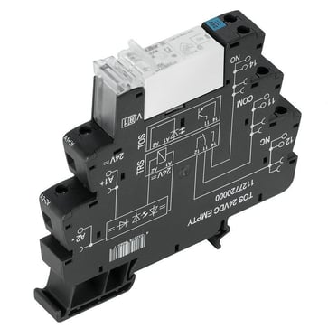 Relay module, 24 V DC ±20 %, green LED, free-wheeling diode, reverse polarity protection, 1 CO contact (AgNi) , 250 V AC, 16 A, screw connection, Test button available: No 1479680000