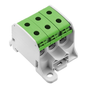 Potential distributor terminal, screw connection, 50, 1000 V, 150 A, number of connections: 6, number of poles: 1, TS 35, Mounting plate, Light Grey, green 2874550000
