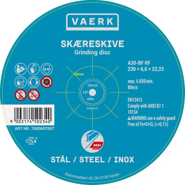 
Skrubskive forsat 230x6x22 stål/stainless steel 450234