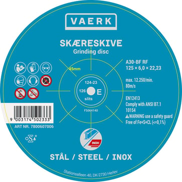 
Skrubskive forsat 125x6x22 stål/stainless steel 450233