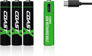 Coast USB-C Rechargeable AAA Battery 1.5V 750 mAh 4 pcs with charger 100047535