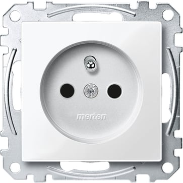 Socket-outlet, Merten System M, 2P + E, 16A, French, screwless terminals, glossy, polar white MEG2500-0319