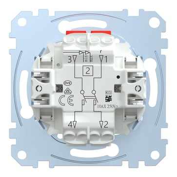 Switch, Merten inserts, 2-pole 1-way, 10AX, screwless terminals, MEG3112-0000