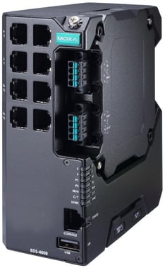 Moxa EDS-4008-LV, 8-port Managed layer 2 Ethernet Switch, Secure boot, Turbo-Ring, Turbo-Chain, RSTP/STP, DIN-skinne, 9-60 VDC, -10 til +60°C, CE/FCC/UL, ATEX, NEMA TS2, IEC 62443 certifikat, DNV godkendt 52768