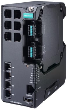 Moxa EDS-4008-2SSC-LV, 8-port Managed layer 2 Ethernet Switch, 2x Singlemode fiber SC, Secure boot, Turbo-Ring, Turbo-Chain, RSTP/STP, DIN-skinne, 9-60 VDC, -10 til +60°C, CE/FCC/UL, ATEX, NEMA TS2, IEC 62443 certifikat, DNV godkendt 52780