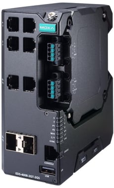 Moxa EDS-4008-2GT-2GS-LV, 8-port Managed layer 2 Ethernet Switch, 2x fiber SFP, Secure boot, Turbo-Ring, Turbo-Chain, RSTP/STP, DIN-skinne, 9-60 VDC, -10 til +60°C, CE/FCC/UL, ATEX, NEMA TS2, IEC 62443 certifikat, DNV godkendt 52784