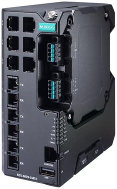 Moxa EDS-4009-3MSC-LV, 9-port Managed layer 2 Ethernet Switch, 3x Multimode fiber SC, Secure boot, Turbo-Ring, Turbo-Chain, RSTP/STP, DIN-skinne, 9-60 VDC, -10 til +60°C, CE/FCC/UL, ATEX, NEMA TS2, IEC 62443 certifikat, DNV godkendt 52792