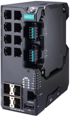 Moxa EDS-4012-8P-4GS-LVA, 12-port Managed layer 2 Ethernet Switch, 8x PoE++, 4x fiber SFP, Secure boot, Turbo-Ring, Turbo-Chain, RSTP/STP, DIN-skinne, 44-57 VDC, -10 til +60°C, CE/FCC/UL, ATEX, NEMA TS2, IEC 62443 certifikat, DNV godkendt 52812