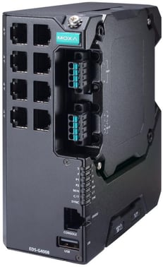 Moxa EDS-G4008-LV, 8-port Gigabit Managed layer 2 Ethernet Switch, Secure boot, Turbo-Ring, Turbo-Chain, RSTP/STP, DIN-skinne, 9-60 VDC, -10 til +60°C, CE/FCC/UL, ATEX, NEMA TS2, IEC 62443 certifikat, DNV godkendt 52820