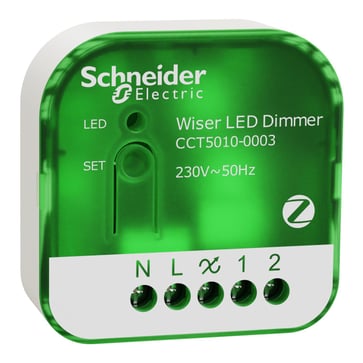 Wiser trådløs lysdæmper puck med Multiwire teknologi - valgfri tilslutning af nul-leder. Dæmper LED lyskilder helt ned til 1VA CCT5010-0003