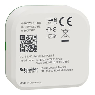 Connected Dimmer, Wiser by SE, micro module, 200W, multiwire, LED, ZigBee, white/green CCT5010-0003