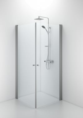 Ifö Space shower corner 800 x 800 mm straight Alu/clear with knob 059880190