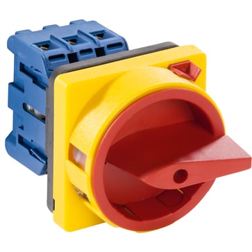 Switch, 25A, 3 pole + 1NO, 4 hole front mounting 48x48 front. Red/yellow handle. KG20B K301-600 E 16295